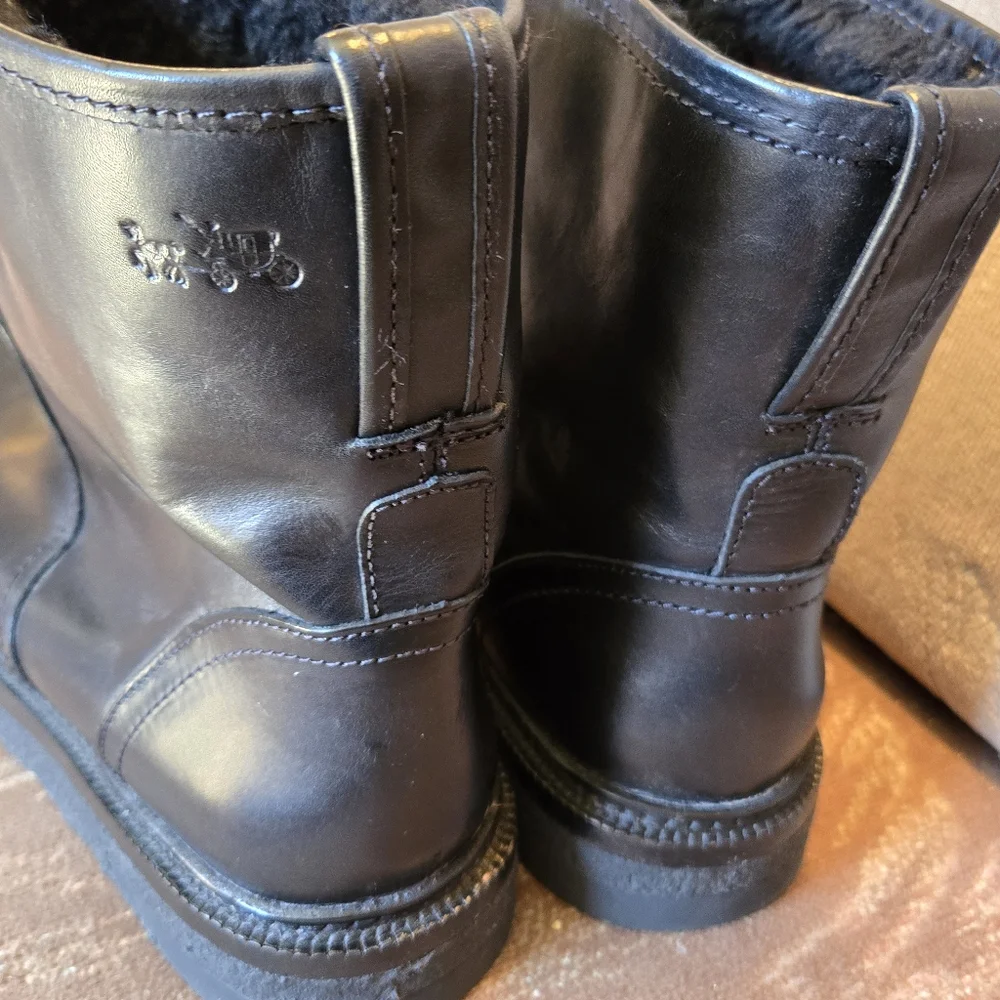 Coach Authentic Harvey Mens 7.5D Black Leather Shearling Lined  Ankle Boots